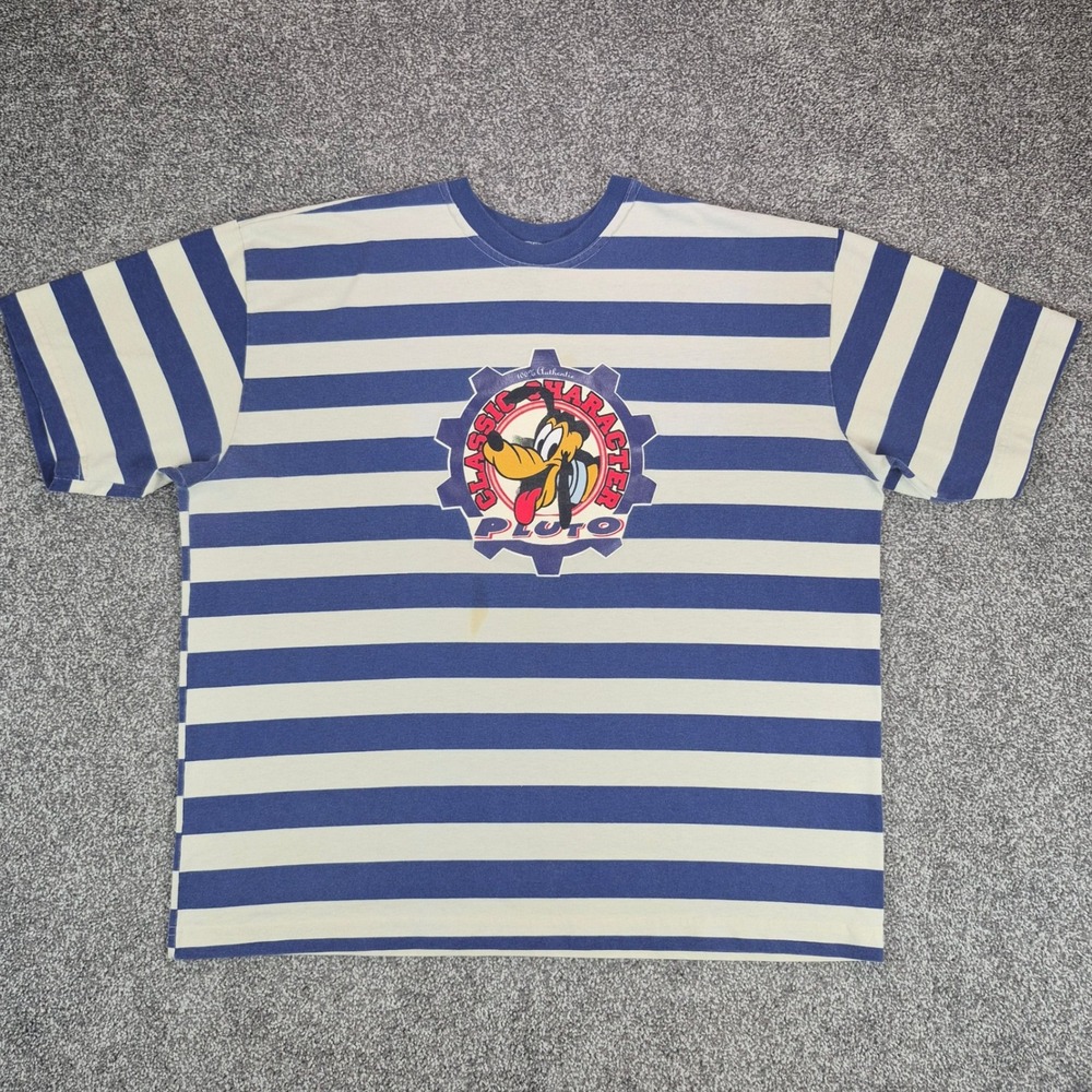 Vintage 90s Disney Pluto T-Shirt Size XL Striped Micky Unlimited Made in USA